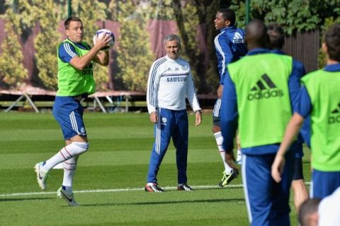 Chelsea's Jose Mourinho during a training session at the Cobham Training Ground on 20th September 2013 in Cobham, England.