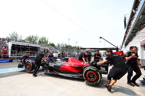 Valtteri Bottas (FIN) Alfa Romeo F1 Team C43 in the pits.
Formula 1 World Championship, Rd 9, Canadian Grand Prix, Friday 16th June 2023. Montreal, Canada.