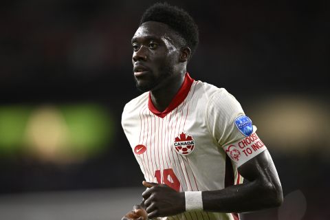 Canada midfielder Alphonso Davies (19) during the second half of a Copa America Group A soccer match against Chile, Saturday, June 29, 2024, in Orlando, Fla. (AP Photo/Phelan M. Ebenhack)