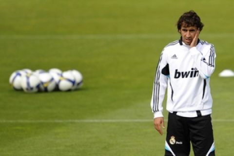 Real Madrid's captain Raul attends a training session in Madrid on April 30, 2009. Real Madrid will play 'El Clasico' match against arch-rivals Barcelona on May 02, 2009, a crucial match in deciding the league title this season, as Real are just four points behind the Catalan giants at the top of the table with just five matches to play. AFP PHOTO/ PIERRE-PHILIPPE MARCOU (Photo credit should read PIERRE-PHILIPPE MARCOU/AFP/Getty Images)