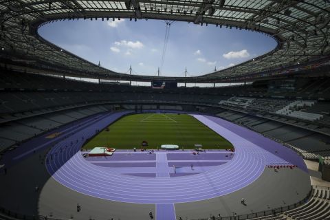 The Stade de France stadium is seen, Tuesday, June 25, 2024 in Saint-Denis, outside Paris. The Stade de France will host the athletics competitions during the Paris 2024 Olympic Games. (AP Photo/Thomas Padilla)