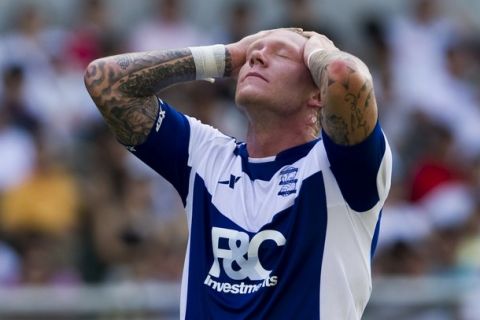 HONG KONG, CHINA - JULY 18:  Garry O'Connor of Birmingham City reacts after missing an opportunity to score against a Hong Kong League XI during the Xtep Cup as part of Birmingham City's China pre-season tour at the Hong Kong stadium on July 18, 2010 in Hong Kong.  (Photo by Victor Fraile/Getty Images)