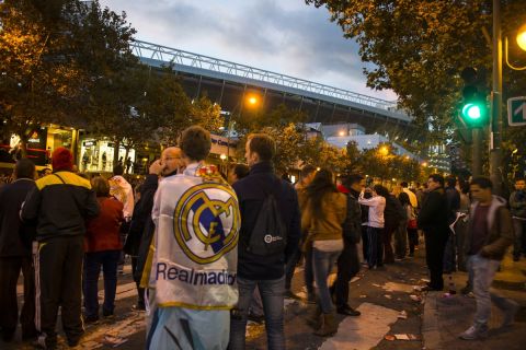 The image was made in front of the Santiago Bernabeu Stadium after the day of the game of Real Madrid C. F. during the 2013-2014 season. The match was Real Madrid against Real Sociedad in the LIGA BBVA.