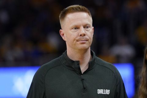 Dallas Mavericks assistant coach Sean Sweeney during Game 5 of the NBA basketball playoffs Western Conference finals against the Golden State Warriors in San Francisco, Thursday, May 26, 2022. (AP Photo/Jeff Chiu)