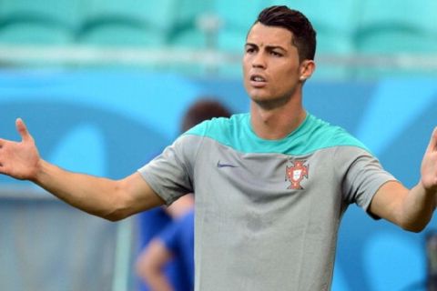 SALVADOR, BRAZIL - JUNE 15: Cristiano Ronaldo seen as Portugese national football team trains prior to the match against Germany to be played on 16 June within the 2014 FIFA World Cup under Group G, Salvador, Brazil, June 15, 2014.   (Photo by Ibrahim Yakut/Anadolu Agency/Getty Images)