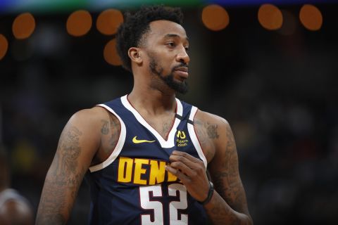 Denver Nuggets guard Jordan McRae (52) in the second half of an NBA basketball game Monday, Feb.10, 2020, in Denver. The Nuggets won 127-120. (AP Photo/David Zalubowski)