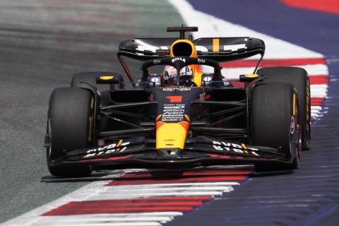 Red Bull driver Max Verstappen of the Netherlands steers his car during the first practice session ahead of Sunday's Formula One Austrian Grand Prix auto race, at the Red Bull Ring racetrack, in Spielberg, Austria, Friday, June 30, 2023. (AP Photo/Darko Vojinovic)