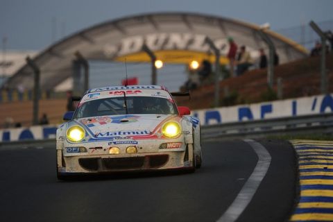 LE MANS, SARTHE - JUNE 13:  Patrick Long of the United States drives the # 76 IMSA Performance Matmut Porsche GT 2during the 78th running of the Le Mans 24 Hour race at the Circuit des 24 Heures du Mans on June 13,  2010 in Le Mans, France  (Photo by Rick Dole/Getty Images)