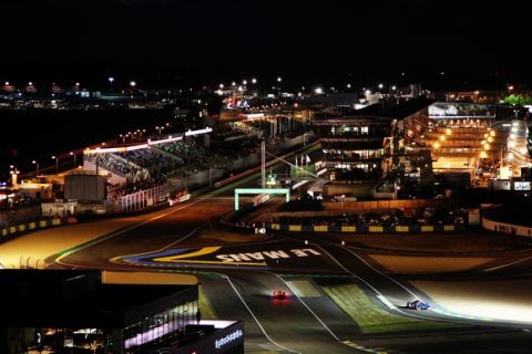 LE MANS, FRANCE - JUNE 15:  A general view of Ford Chicane and main grandstand straight during practice for the Le Mans 24 Hour race at the Circuit de la Sarthe on June 15, 2016 in Le Mans, France.  (Photo by Ker Robertson/Getty Images)