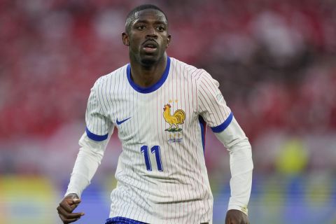 Ousmane Dembele of France in action during a Group D match between Austria and France at the Euro 2024 soccer tournament in Duesseldorf, Germany, Monday, June 17, 2024. (AP Photo/Martin Meissner)