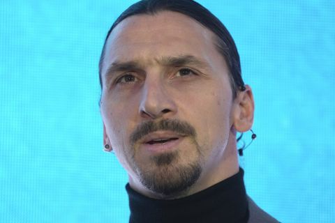 Zlatan Ibrahimovic, Operating Partner of RedBird Capital Partners and Senior Advisor of AC Milan, speaks during the FT Business of Football Summit in London, Thursday, Feb. 29, 2024. As the summit returns for its sixth edition, top execs from across US and Europe will be flying in to debate and discuss the financial forces transforming the game. (AP Photo/Kin Cheung)