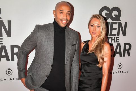 French football coach Thierry Henry poses with his wife Andrea Rajacic for a photo-call during the 2024 GQ Men Of The Year Awards at the Hotel Plaza Athenee, in Paris, on November 20, 2024. Photo by Firas Abdullah/ABACAPRESS.COM