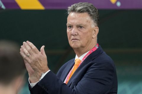 FILE - Then head coach Louis van Gaal of the Netherlands applauds prior to the start of the World Cup group A soccer match between Netherlands and Ecuador in Doha, Qatar, Friday, Nov. 25, 2022. Veteran coach Louis van Gaal is coming out of retirement to help get Dutch power Ajax get back on track after one if its worst season starts in decades. The Amsterdam club, a four-time European champion, announced late Tuesday that 72-year-old Van Gaal will advise the Ajax Supervisory Board on football technical matters. (AP Photo/Natacha Pisarenko, File)