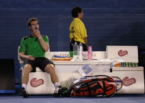 MELBOURNE, AUSTRALIA - JANUARY 30:  Andy Murray of Great Britain reacts after losing the men's final match against Novak Djokovic of Serbia during day fourteen of the 2011 Australian Open at Melbourne Park on January 30, 2011 in Melbourne, Australia.  (Photo by Clive Brunskill/Getty Images)