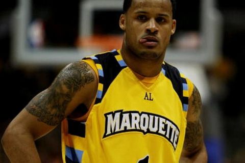 MILWAUKEE - JANUARY 31: Dominic James #1 of the Marquette Golden Eagles takes a breather during a game against the Georgetown Hoyas on January 31, 2009 at the Bradley Center in Milwaukee, Wisconsin. Marquette defeated Georgetown 94-82. (Photo by Jonathan Daniel/Getty Images)