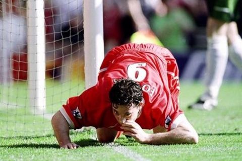 For all his goal-scoring efforts, Robbie Fowler is probably most famous for this post-goal celebration in 1999. 