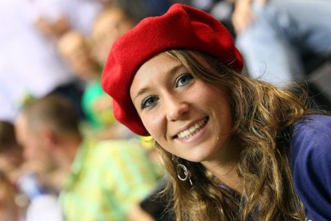 SIAULIAI, LITHUANIA - SEPTEMBER 04: A fan of France smiles during the EuroBasket 2011 first round group B match between Germany and Serbia at Siauliai Arena on September 4, 2011 in Siauliai, Lithuania. (Photo by Christof Koepsel/Bongarts/Getty Images)