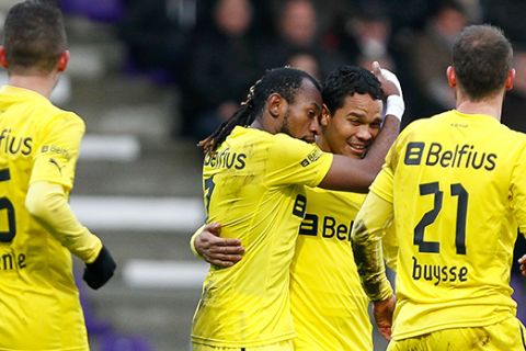 20121209 - ANTWERP, BELGIUM: Club's Mohamed 'Meme' Tchite celebrates after scoring during the Jupiler Pro League match between Beerschot AC and Club Brugge, in Antwerp, Sunday 09 December 2012, on day 19 of the Belgian soccer championship. BELGA PHOTO BRUNO FAHY